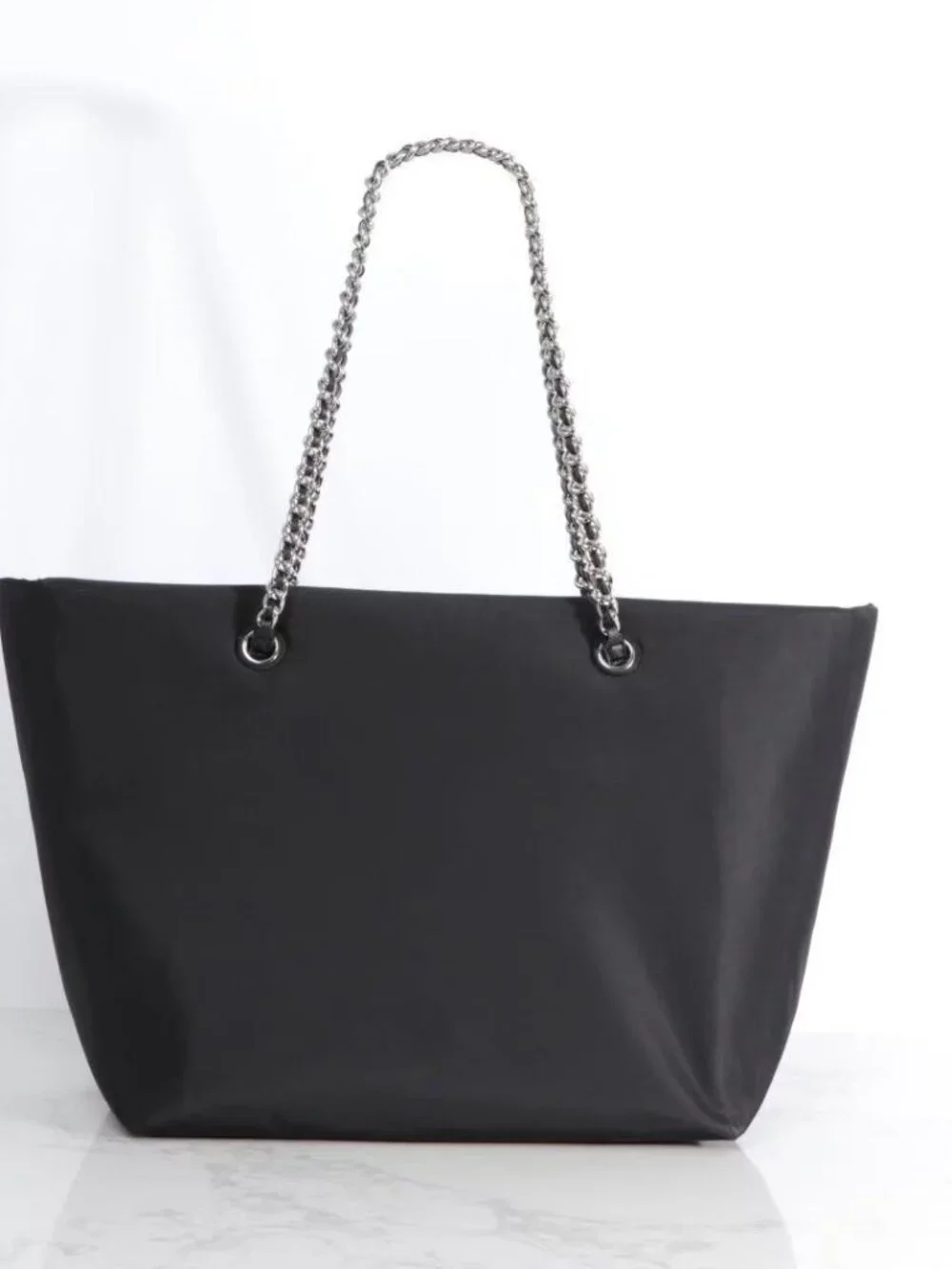 Tory Burch Black Nylon Ella Chain Tote Bag Large Embossed Shoulder Handbag